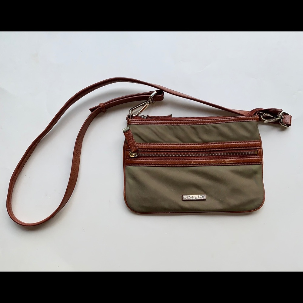 Calvin Klein Olive Green&Brown Satchel Purse